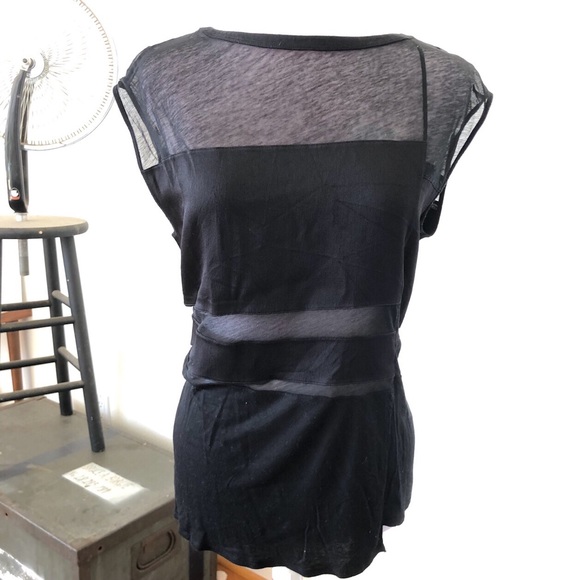 Helmut Lang Tops - Helmut Lang Black Mesh Panel Top